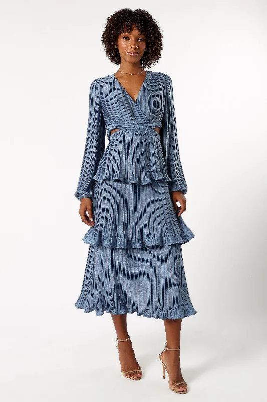 Pippa Long Sleeve Midi Dress - Blue