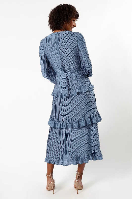 Pippa Long Sleeve Midi Dress - Blue