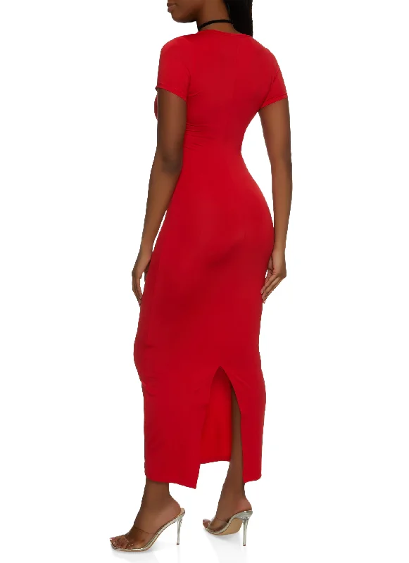 Daisy Solid Crew Neck Maxi Dress