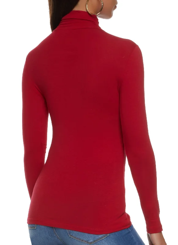 Solid Long Sleeve Turtleneck Top