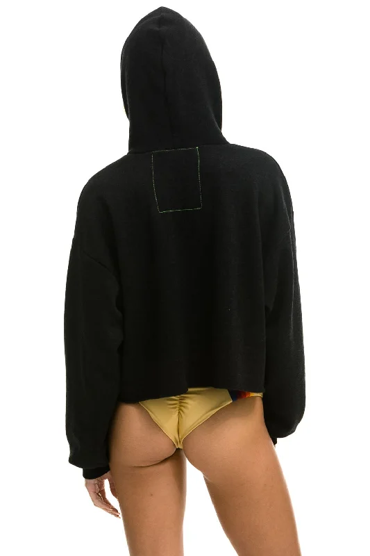 Aviator Nation Smiley 2 Relax Cropped Pullover Hoodie in Black