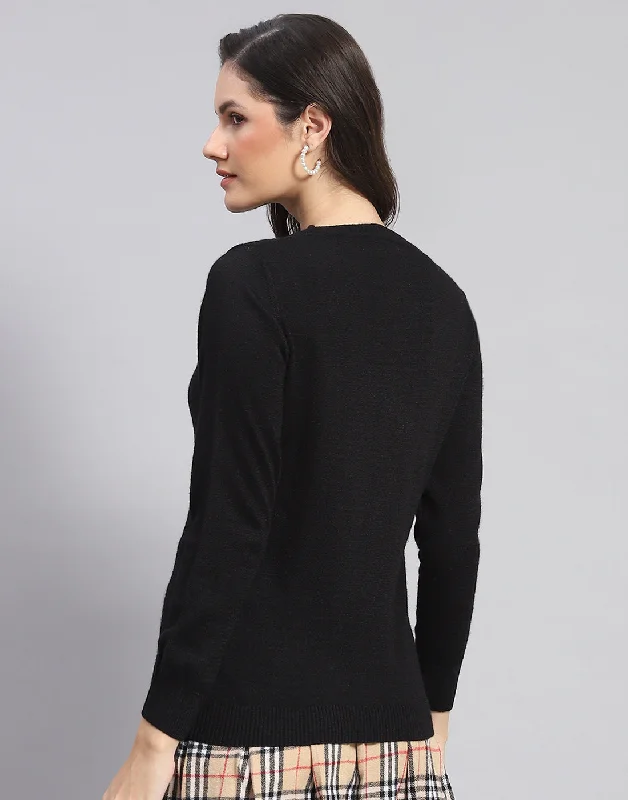 Women Black Solid Round Neck Full Sleeve Sweater