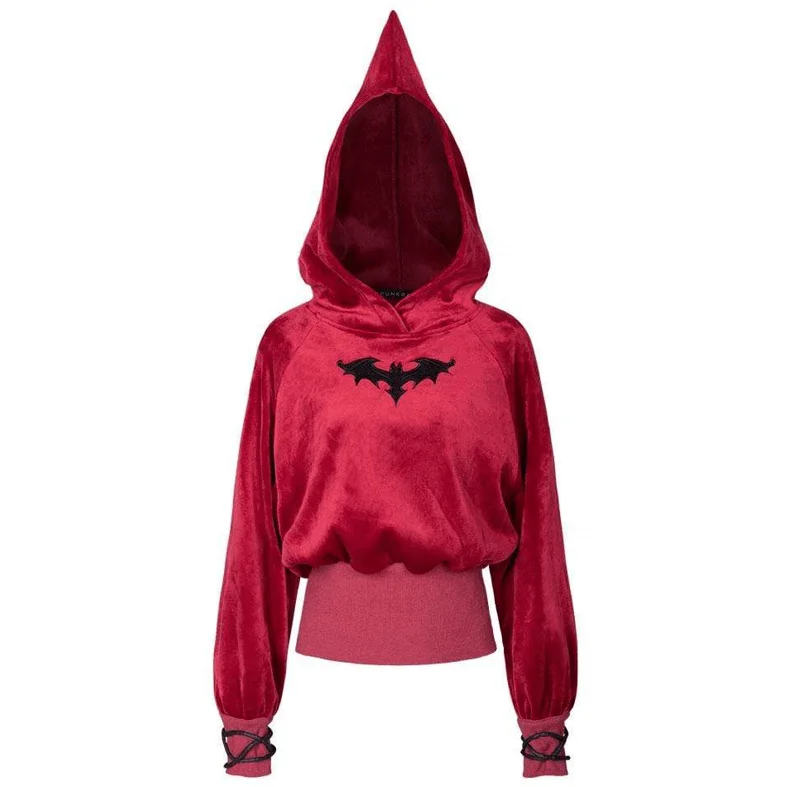 Women's Bat Pattern Velvet Witch Short Hoodies