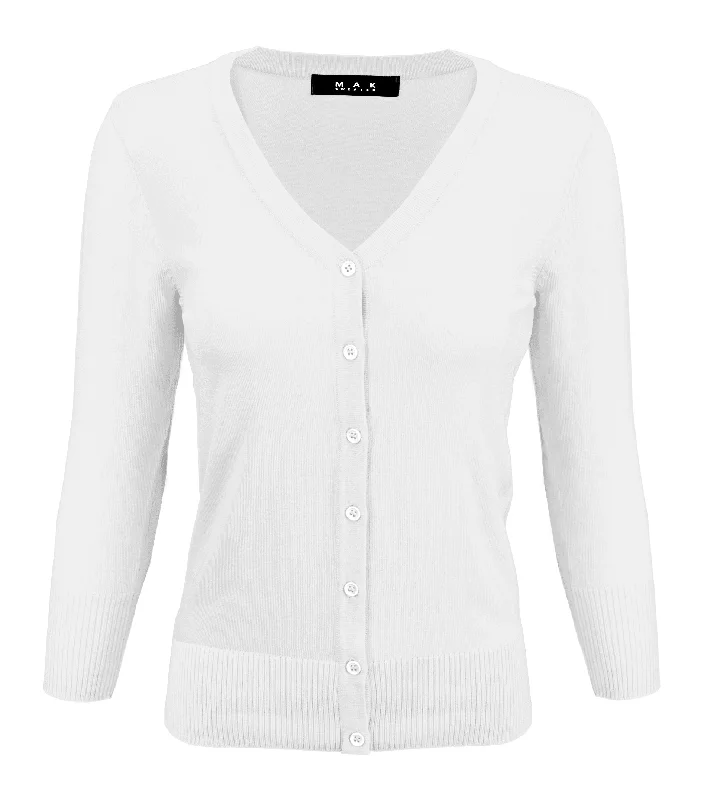 YEMAK Women's 3/4 Sleeve V-Neck Cardigan Sweater CO078PL (1X-3X) PLUS size Option (1 of 2)