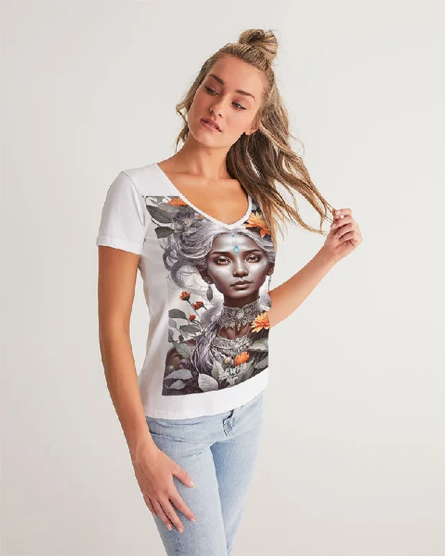 Blossom Indian Grey sister Women's All-Over Print V-Neck Tee