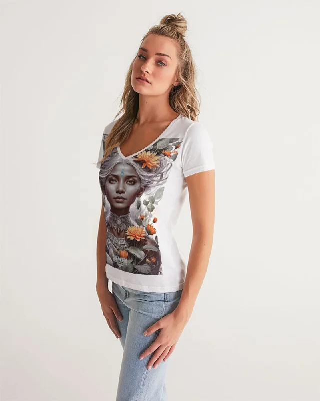 Blossom Indian Grey sister Women's All-Over Print V-Neck Tee