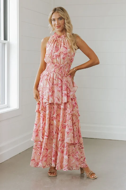 Blush Print Smock Tiered Maxi Dress - FINAL SALE