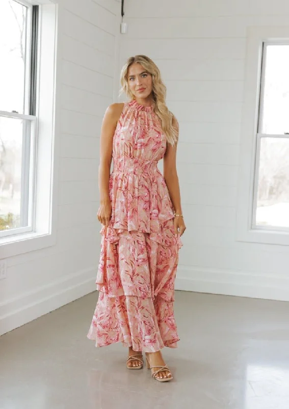 Blush Print Smock Tiered Maxi Dress - FINAL SALE