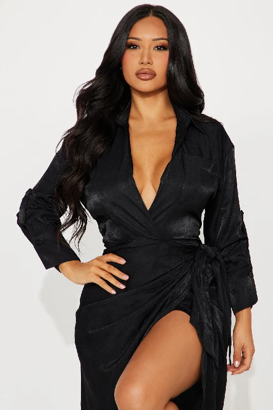 Business Classy Maxi Shirt Dress - Black