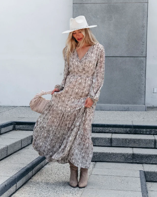 Cream Print Smocked Maxi Dress