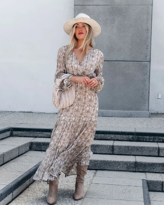 Cream Print Smocked Maxi Dress