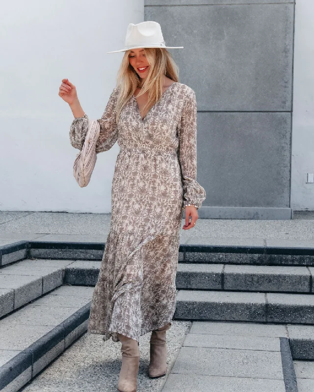 Cream Print Smocked Maxi Dress