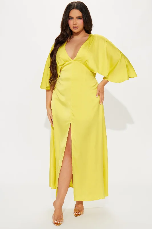 Inaya Satin Maxi Dress - Yellow