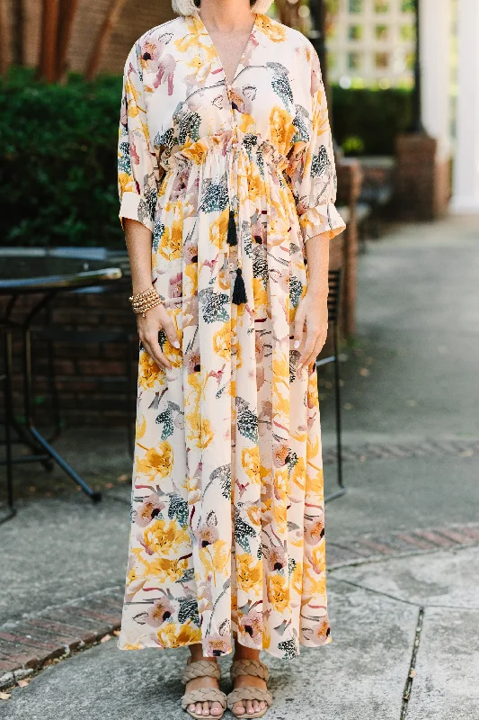 It's A Match Beige Floral Maxi Dress