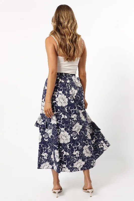 Josephine Tiered Midi Skirt - Navy