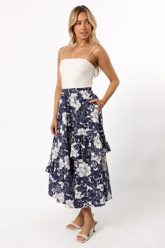 Josephine Tiered Midi Skirt - Navy