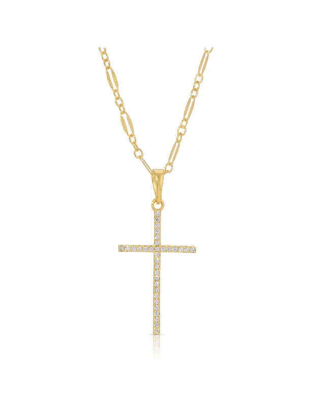 CZ Whisper Cross Necklace, White