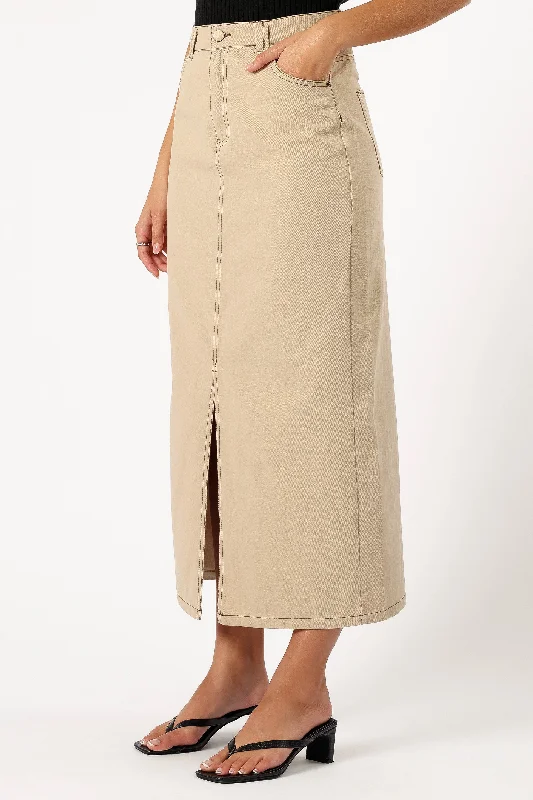 Mila Midi Denim Skirt - Beige