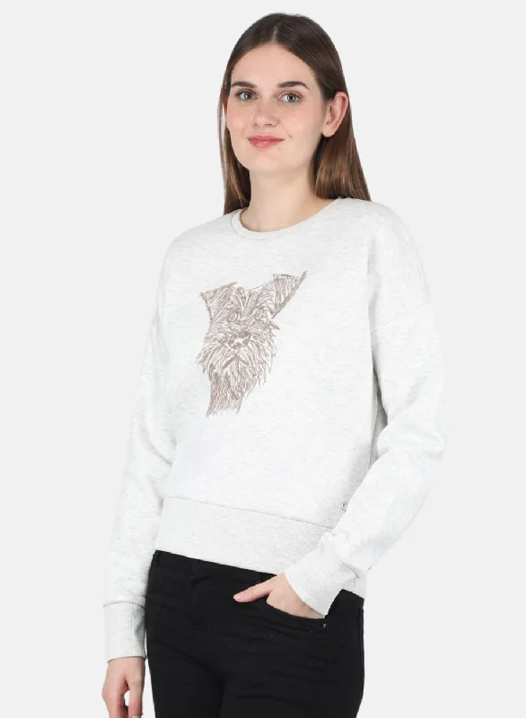 Women Off White Printed Sweatshirt