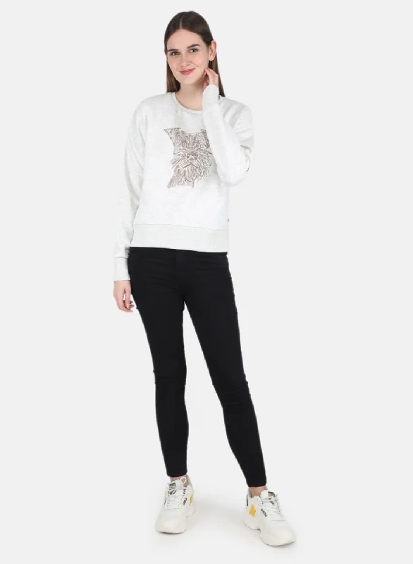 Women Off White Printed Sweatshirt