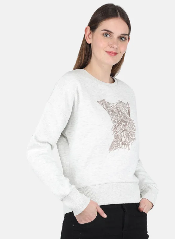 Women Off White Printed Sweatshirt