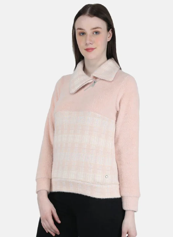 Women Pink Check Sweatshirt