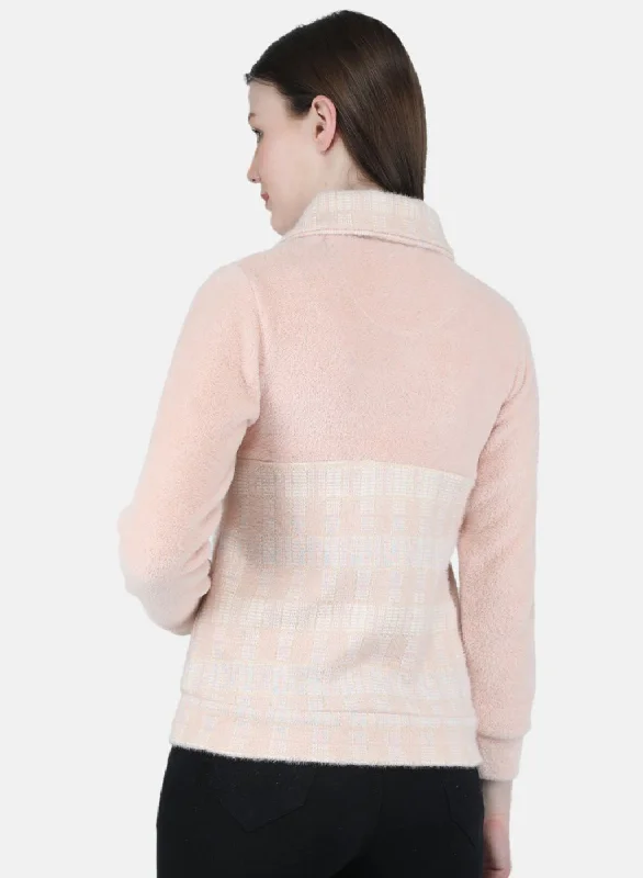 Women Pink Check Sweatshirt