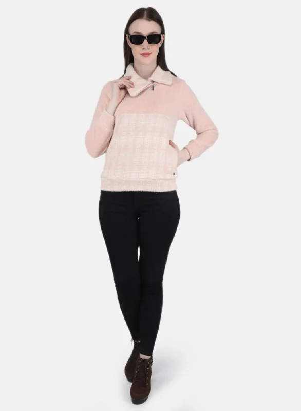 Women Pink Check Sweatshirt