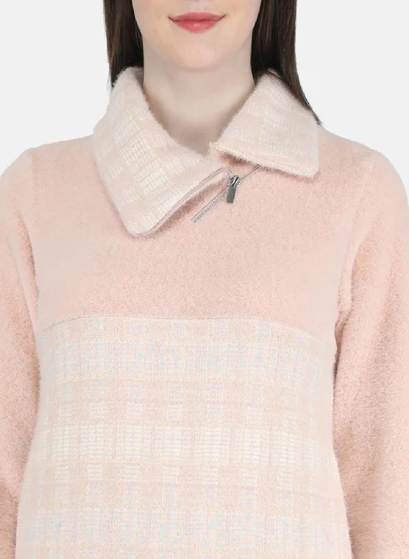 Women Pink Check Sweatshirt