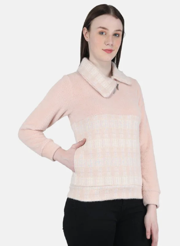 Women Pink Check Sweatshirt