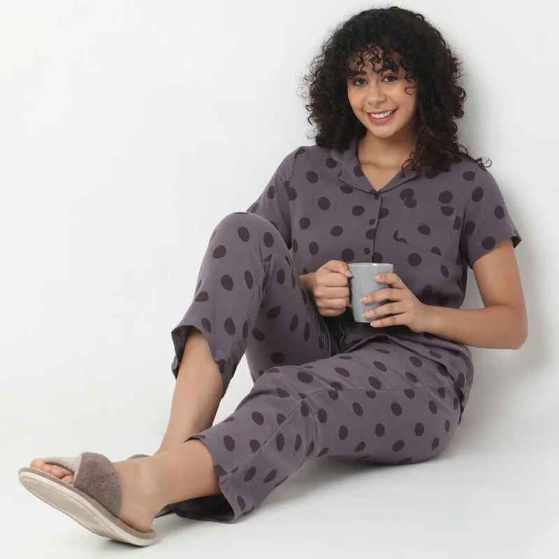 Regular Fit Polka T-shirt with Pyjama Sleepwear Set