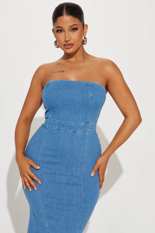 Tracey Denim Maxi Dress - Medium Wash