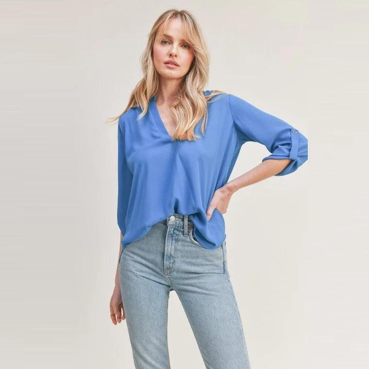 V-Neck Blouse (Blue)