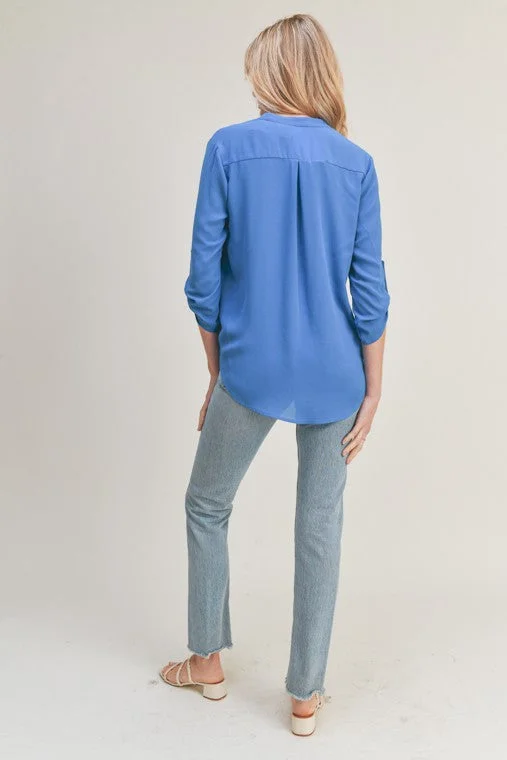 V-Neck Blouse (Blue)