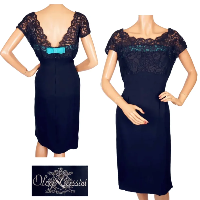 Vintage 1960s Oleg Cassini Dress Lace & Silk Size M