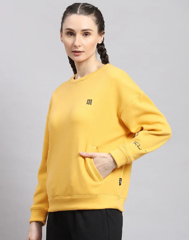 Women Yellow Solid Round Neck Full Sleeve Sweatshirt