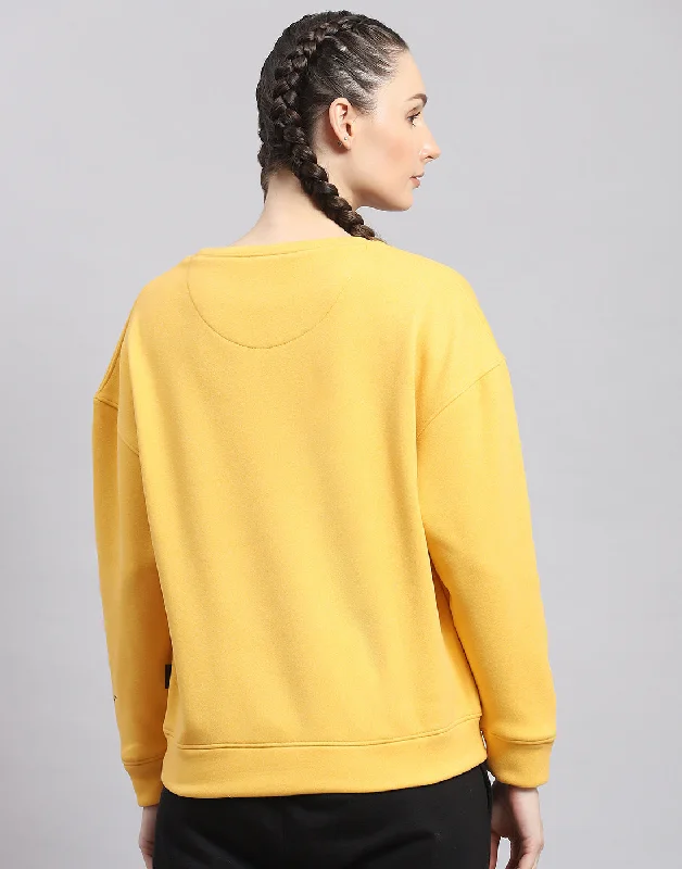 Women Yellow Solid Round Neck Full Sleeve Sweatshirt