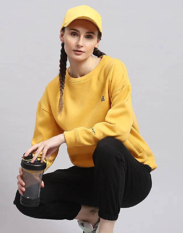 Women Yellow Solid Round Neck Full Sleeve Sweatshirt