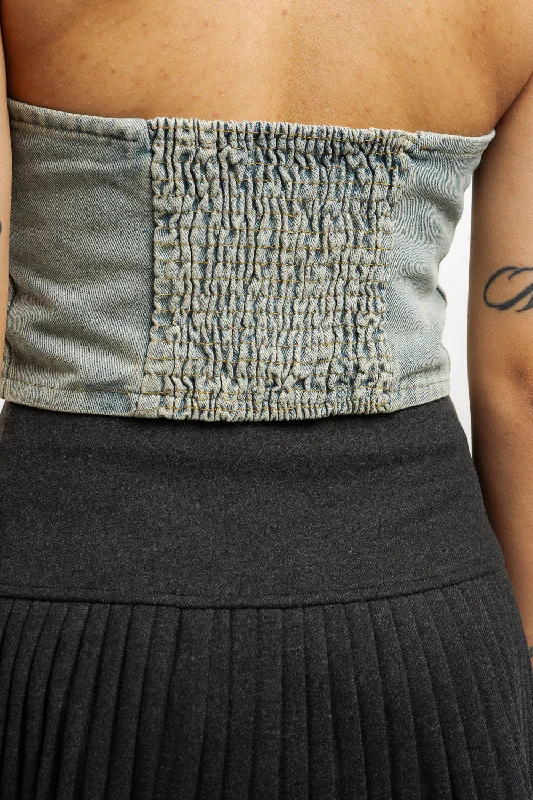 Denim Zipper Halter Top