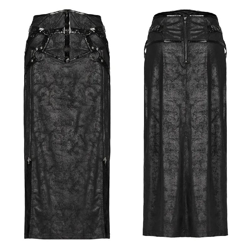 Women's Gothic Zipper Side Slit Skirt