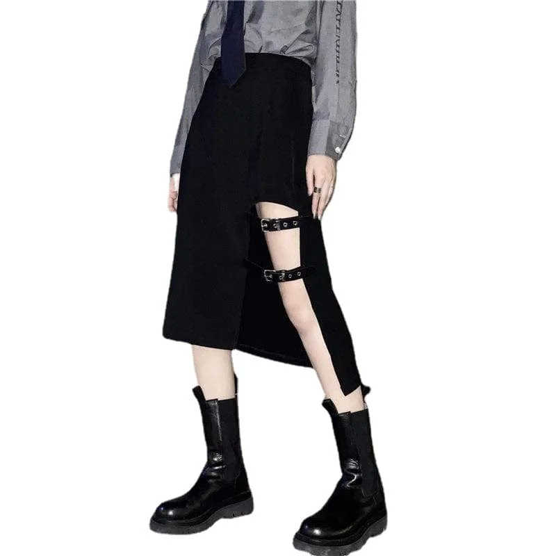 Women's Grunge Cutout Irregular Black Maxi Skirts