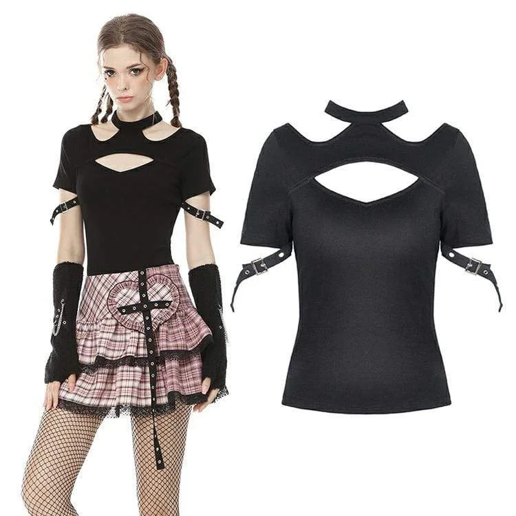 Women's Punk Cutout Halterneck Short Sleeved Tee