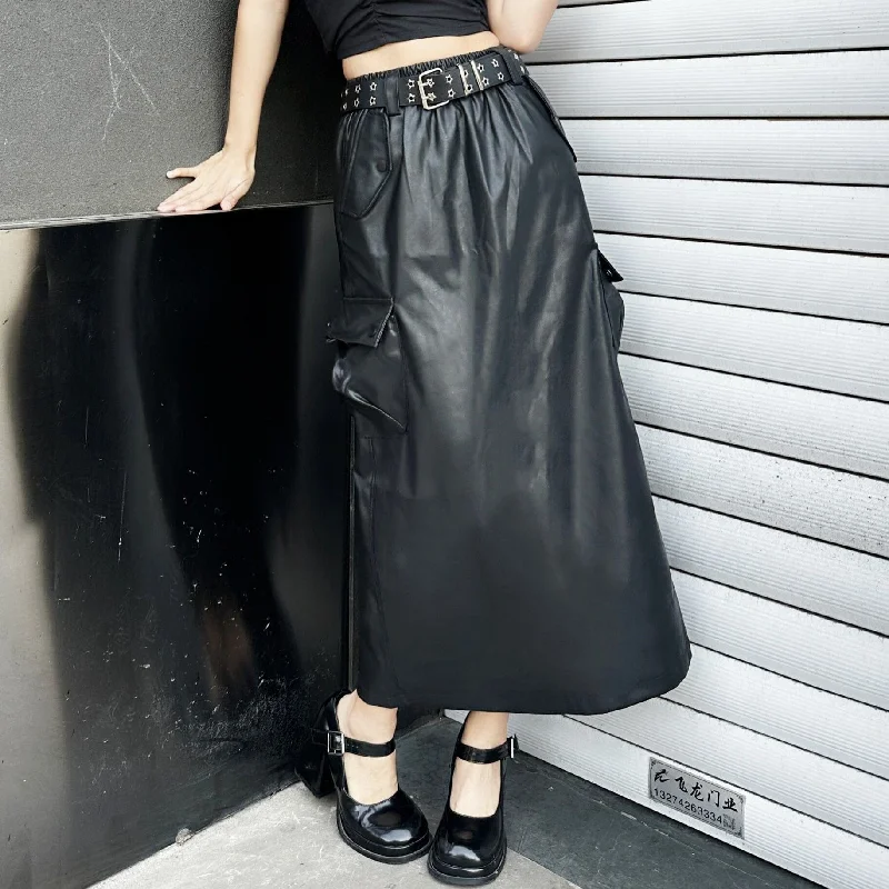 Women's Punk Faux Leather Maxi Skirt