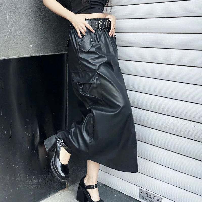 Women's Punk Faux Leather Maxi Skirt