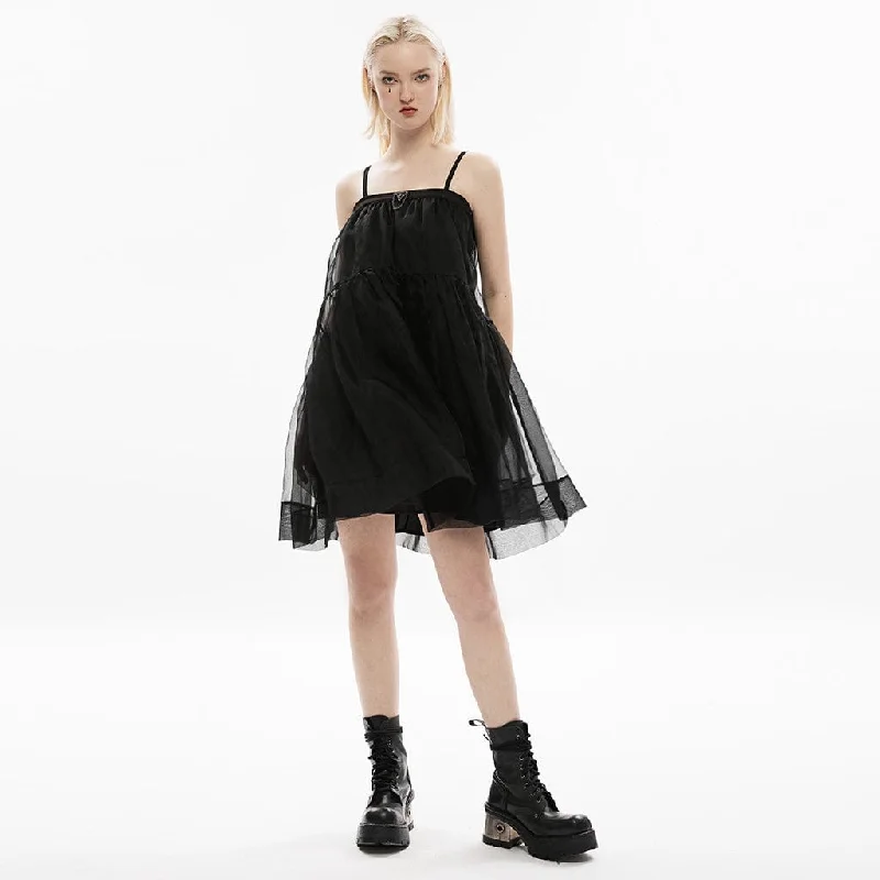 Women's Punk Mesh Splice Layered Two-wear Skirt