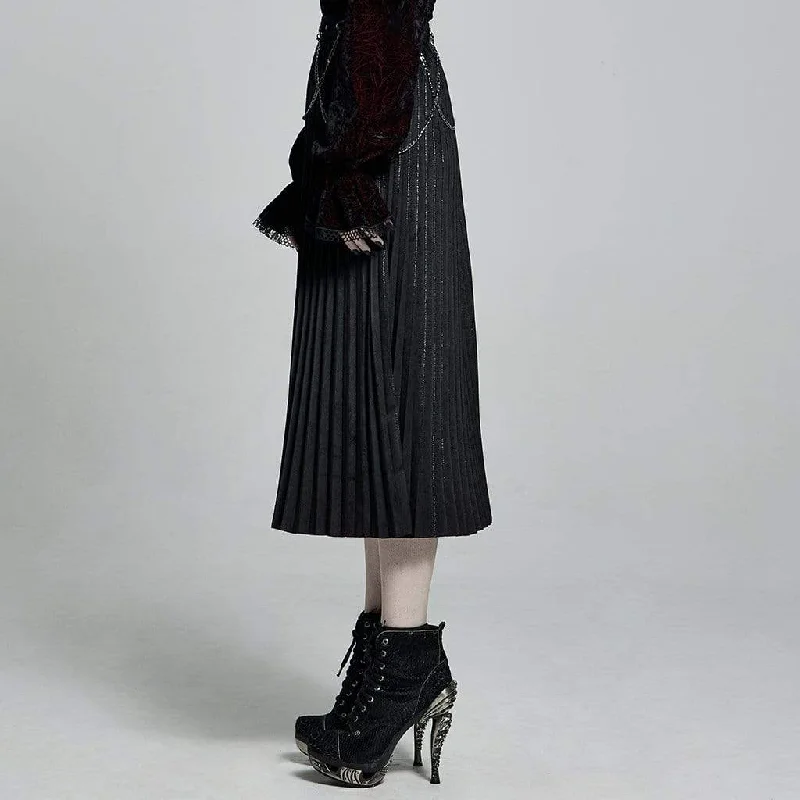 Women's Punk Velet Mid-length Pleated Skirts with Belts