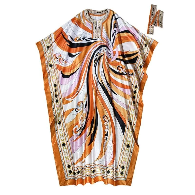 FashionSierra - O Neck Loose Design Batwing Sleeves Printed Casual Fashion Long Maxi Dress