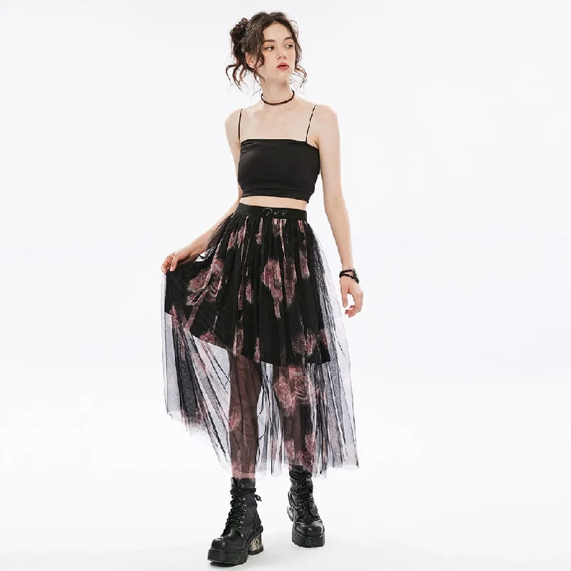 Women's Vintage Floral Sheer Mesh Maxi Skirt