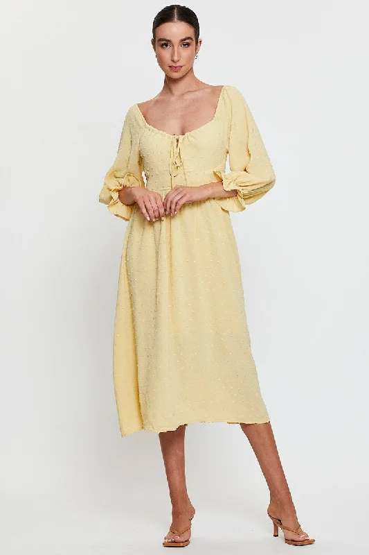 Yellow Maxi Dress Long Sleeve V Neck